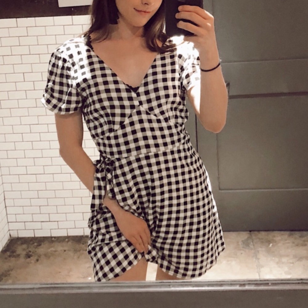 Black and white Gingham print wrap dress